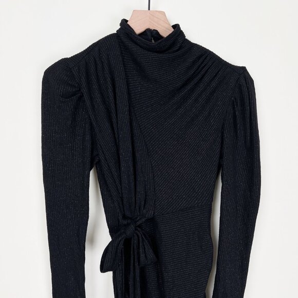 Sabina Musayev Sicily Mini Dress Knit Sweater Draped Long Sleeve Fitted Metallic - Picture 6 of 13